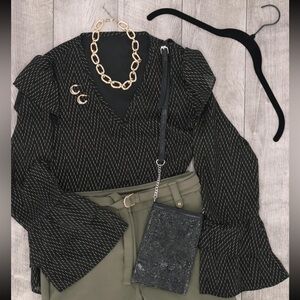 NWT A New Day black and gold Blouse size Large